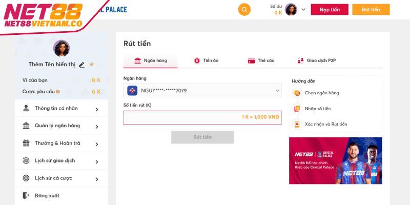 Hướng dẫn rút tiền NET88 an toàn và bảo mật cao