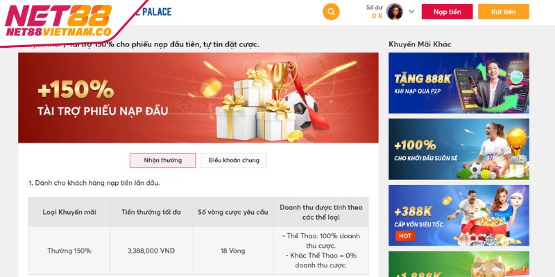 Khuyến mãi NET88 tặng 100% giá trị phiếu nạp đầu